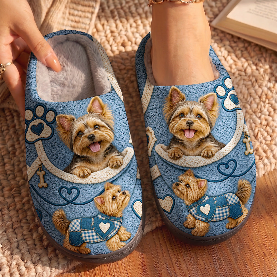 Yorkie Mom Gift Fleece Lined Slippers Yorkie Pocket
