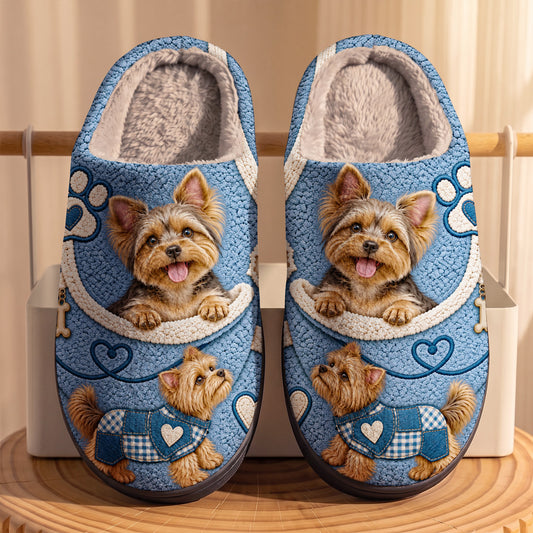 Yorkie Mom Gift Fleece Lined Slippers Yorkie Pocket