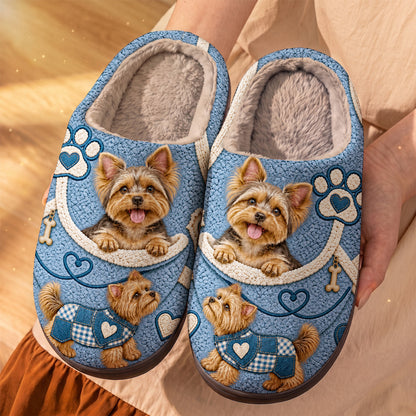 Yorkie Mom Gift Fleece Lined Slippers Yorkie Pocket