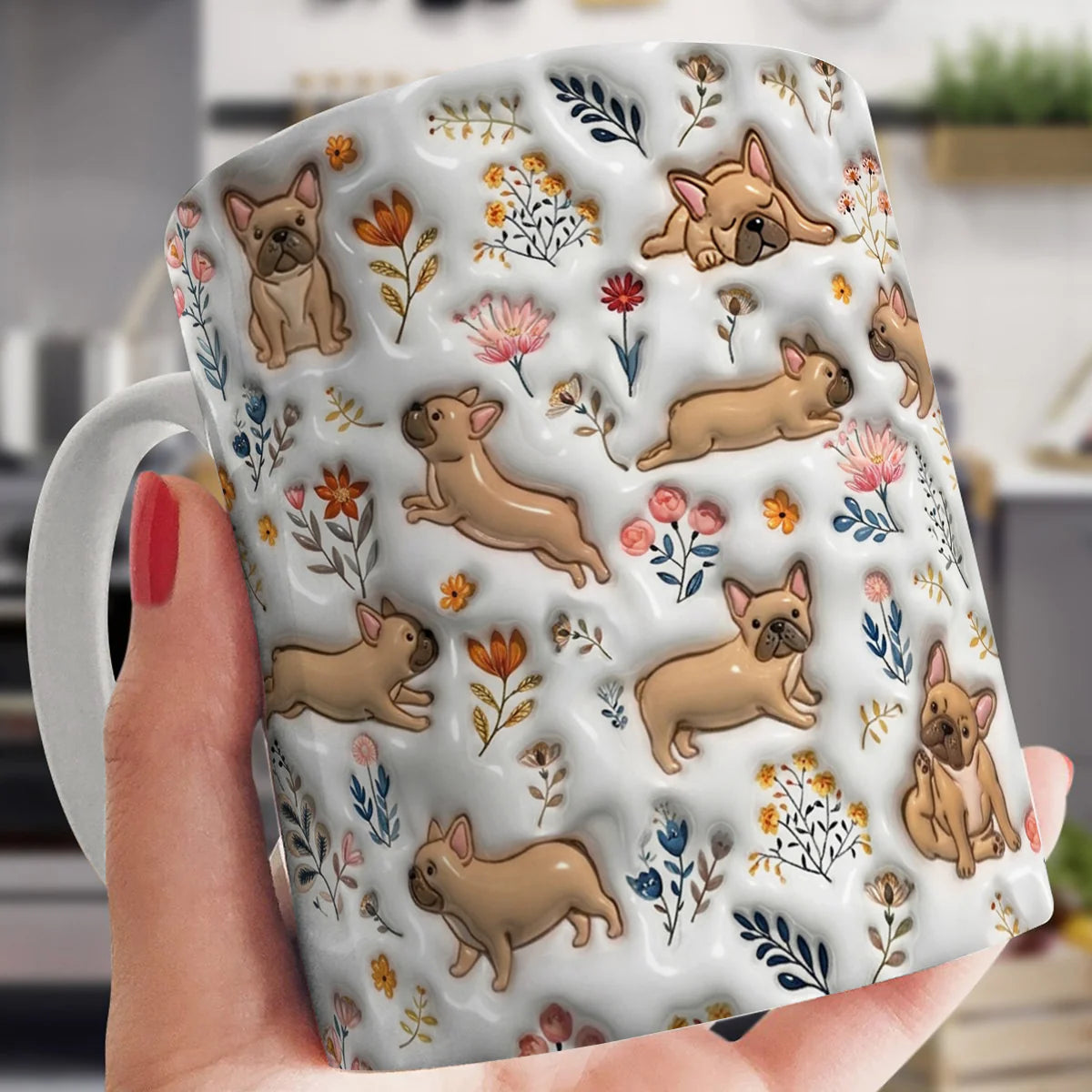 French Bulldog Ceramic Mug Happy Field Flowers