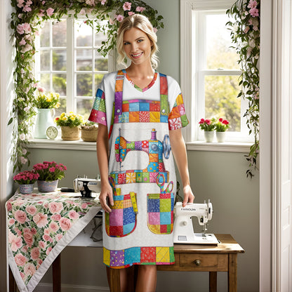 Sewing Lover V-neck Nightshirt Quilt Craft Apron