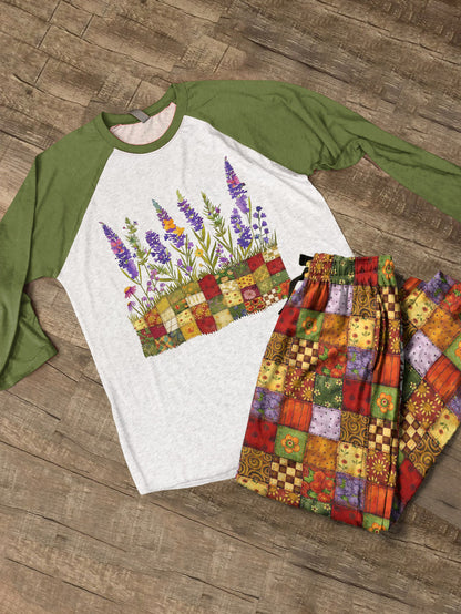 Quilting Lover Raglan Lounge Pajamas Quilted Garden