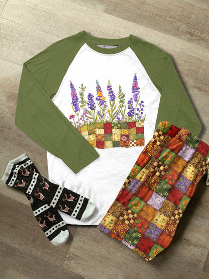 Quilting Lover Raglan Lounge Pajamas Quilted Garden