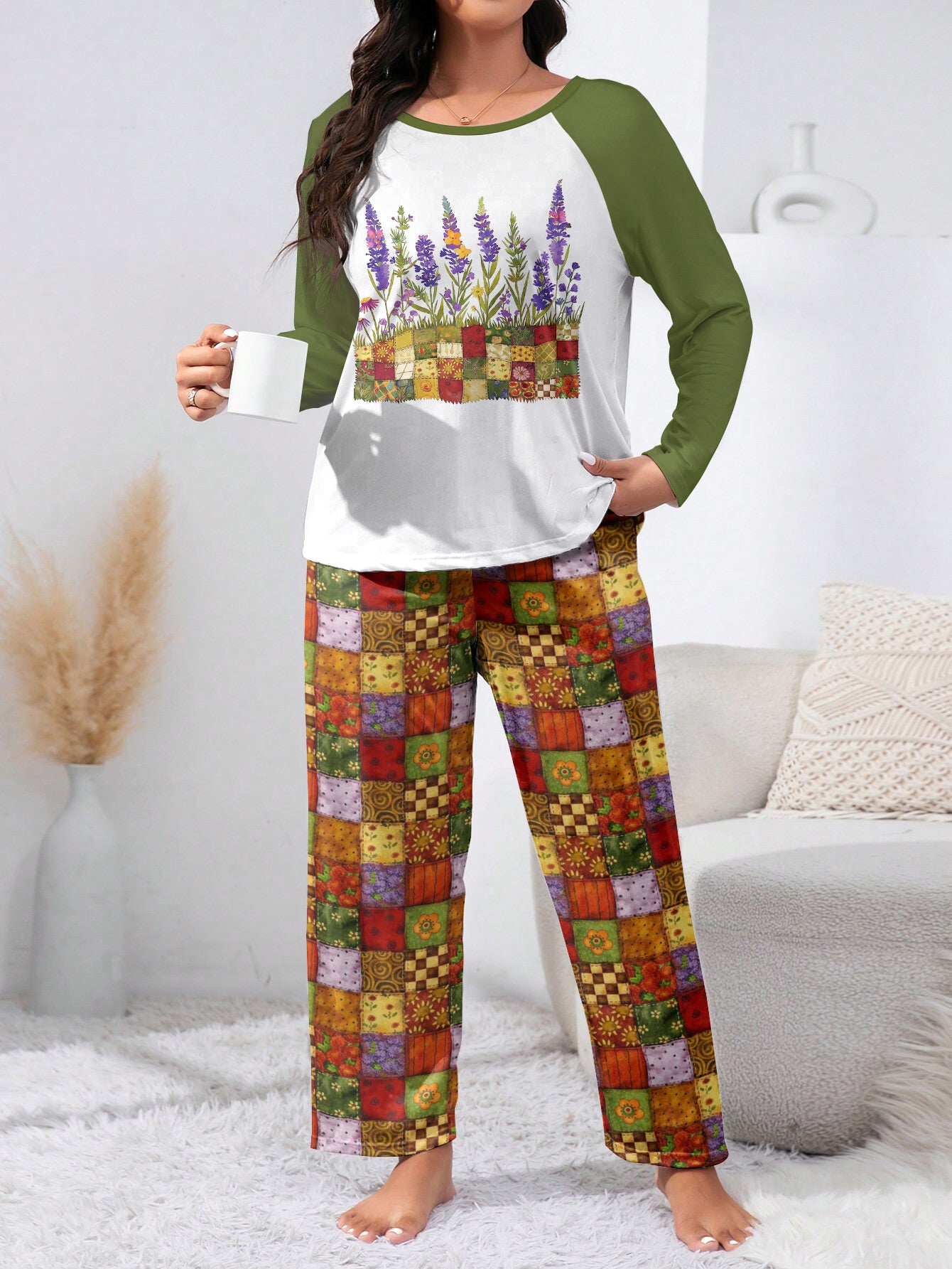Quilting Lover Raglan Lounge Pajamas Quilted Garden