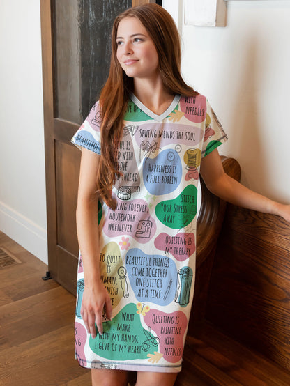 Sewing Lover V-neck Nightshirt Quilter Daily Affirmations