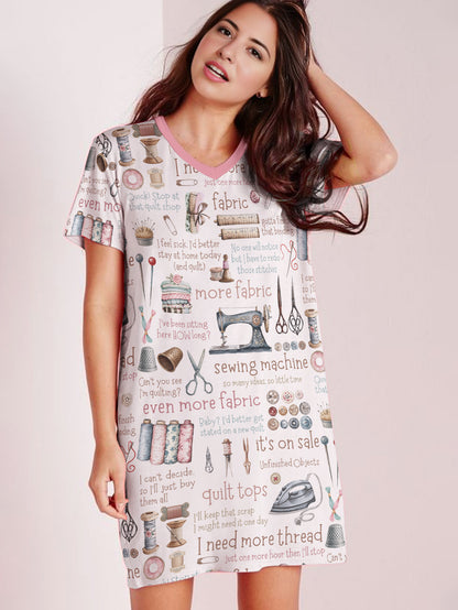 Sewing Lover V-neck Nightshirt Quilter's Obssession