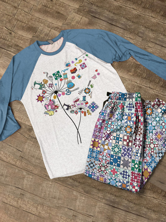Quilting Lover Raglan Lounge Pajamas Quilter's Wishes