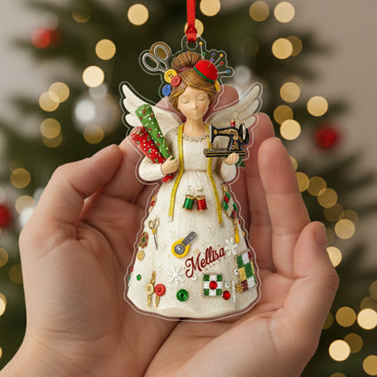 Quilting Lovers 2D Acrylic Ornament Crafty Angel Personalized