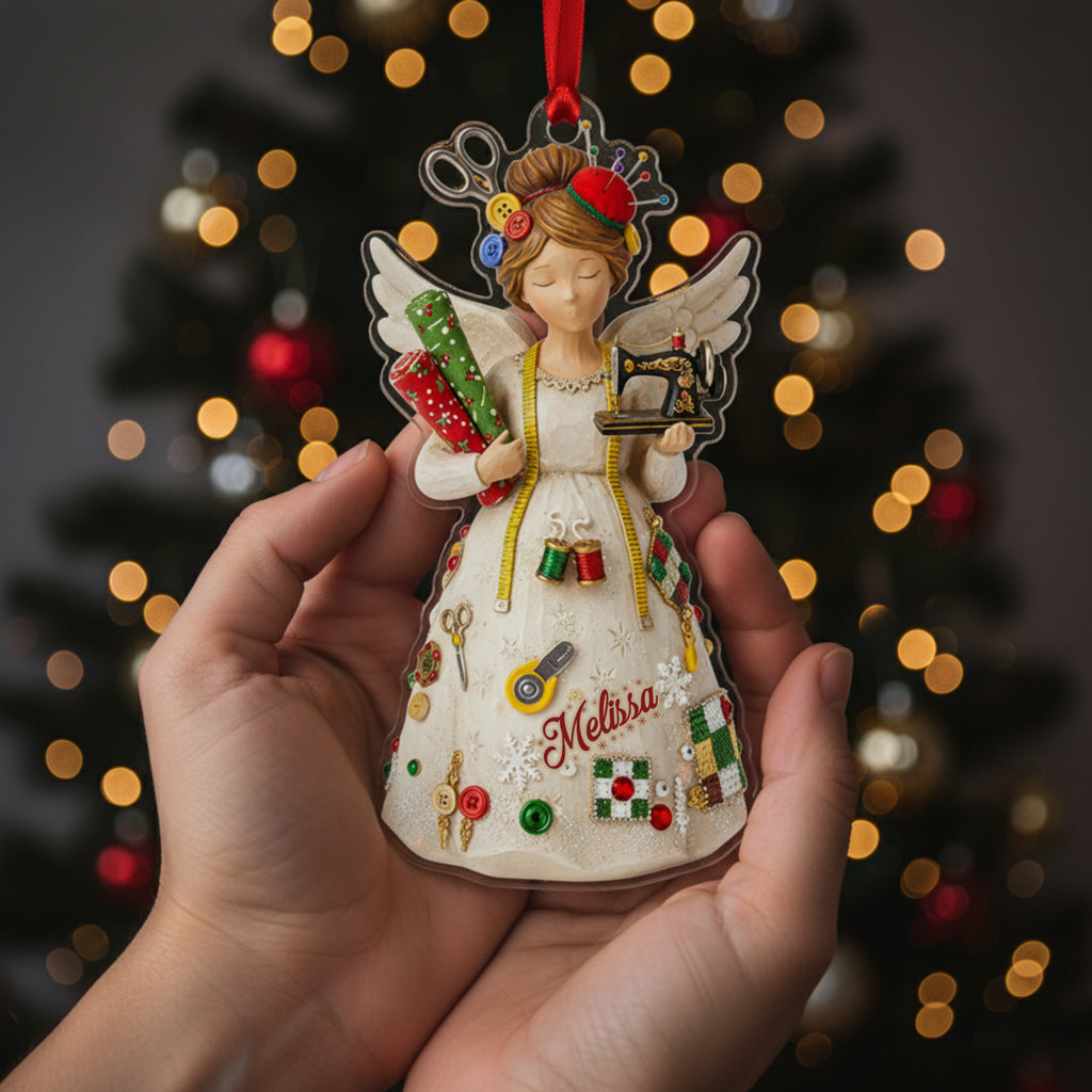 Quilting Lovers 2D Acrylic Ornament Crafty Angel Personalized