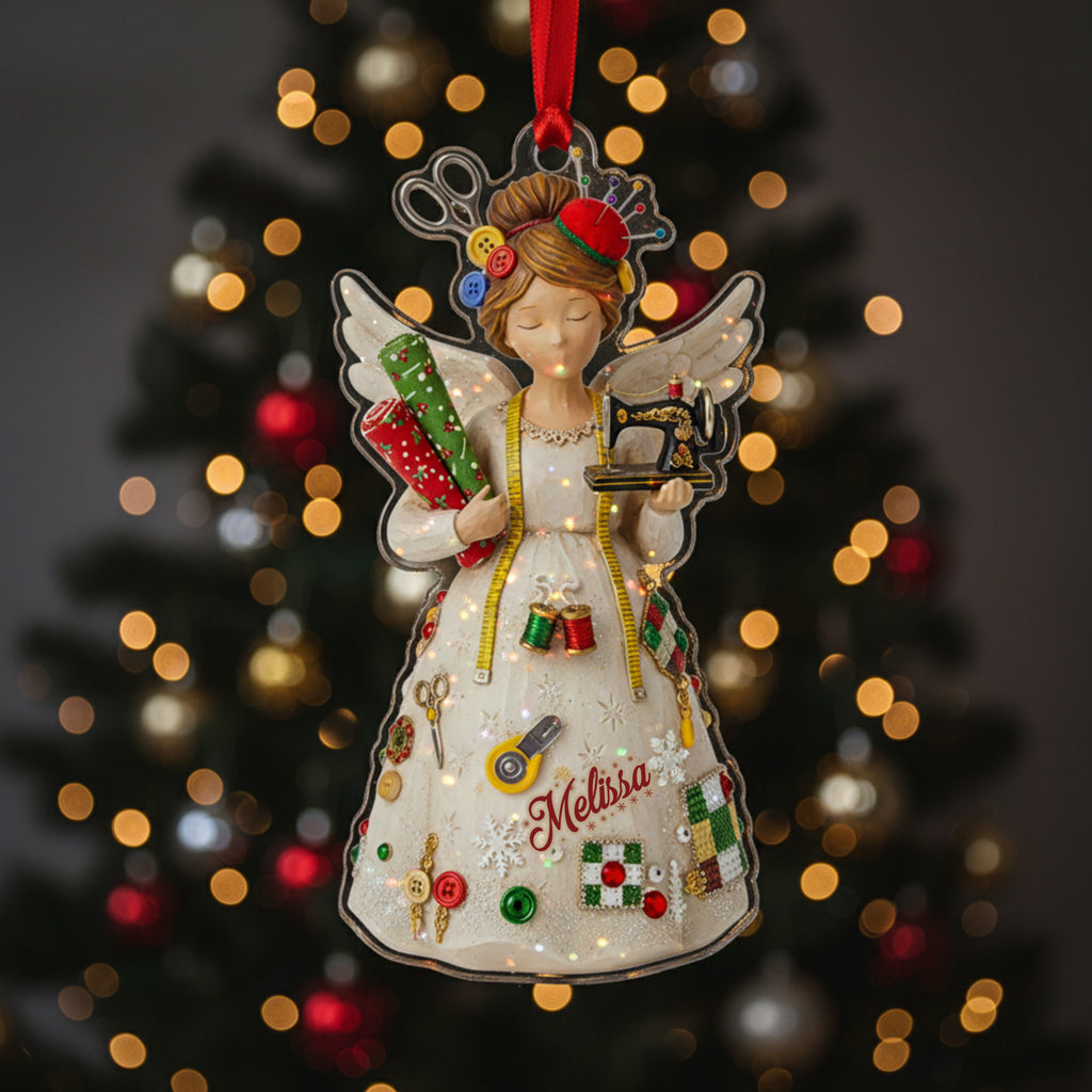 Quilting Lovers 2D Acrylic Ornament Crafty Angel Personalized