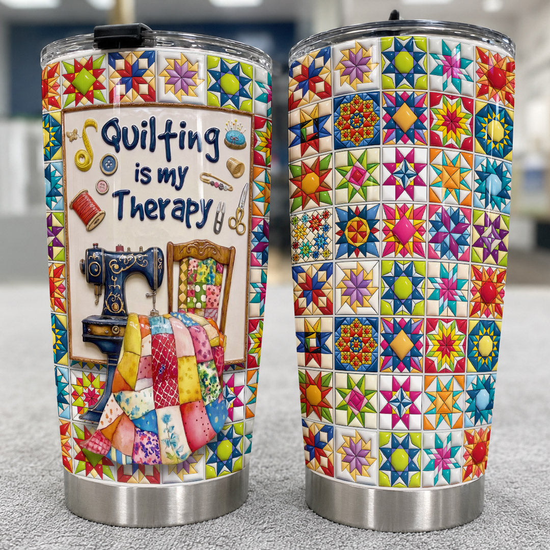 Sewing Lover 20 oz Tumbler Quilting Is My Therapy Colorful Star Quilt Blocks