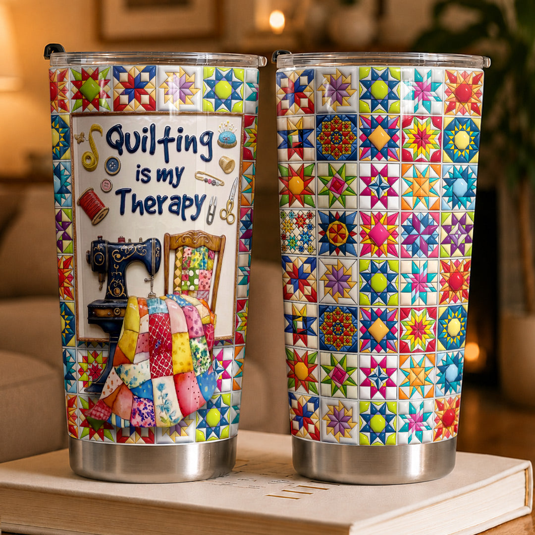 Sewing Lover 20 oz Tumbler Quilting Is My Therapy Colorful Star Quilt Blocks