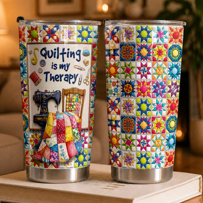 Sewing Lover 20 oz Tumbler Quilting Is My Therapy Colorful Star Quilt Blocks