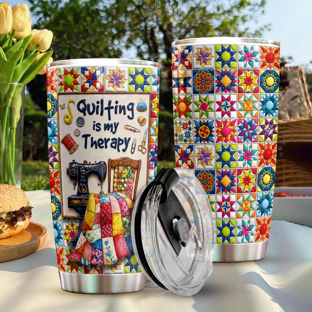 Sewing Lover 20 oz Tumbler Quilting Is My Therapy Colorful Star Quilt Blocks