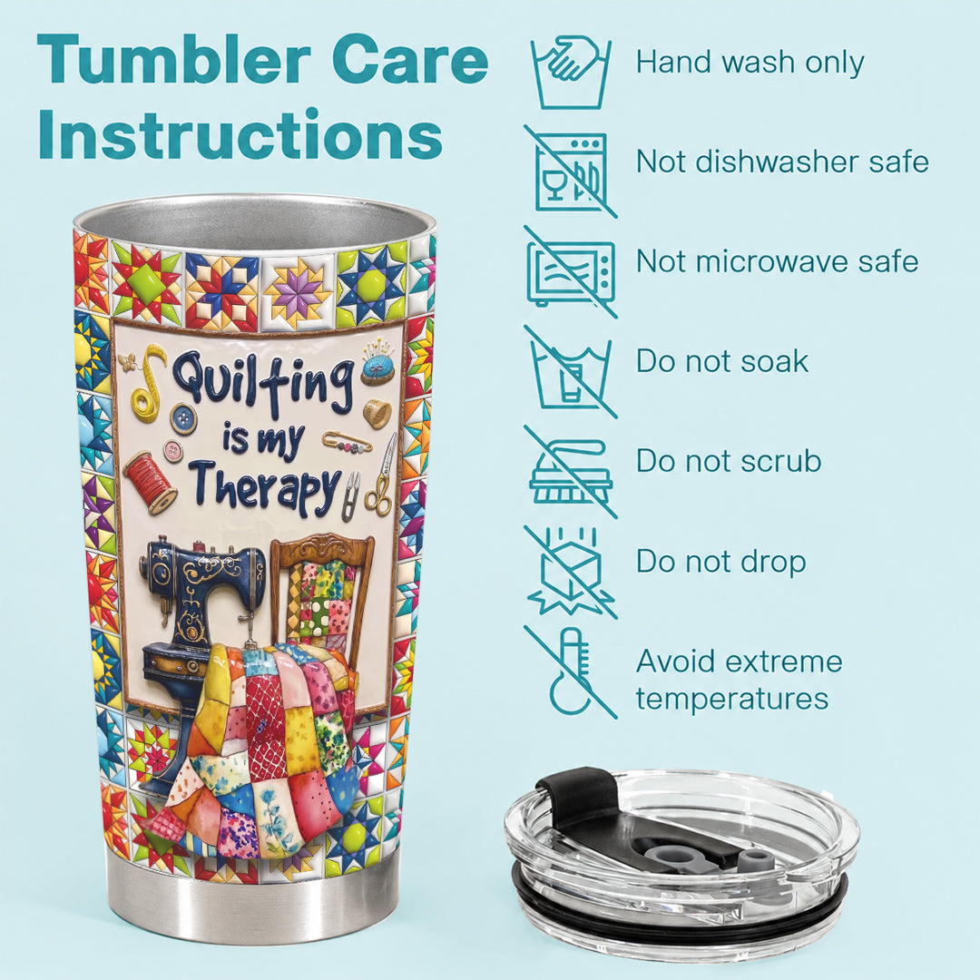 Sewing Lover 20 oz Tumbler Quilting Is My Therapy Colorful Star Quilt Blocks