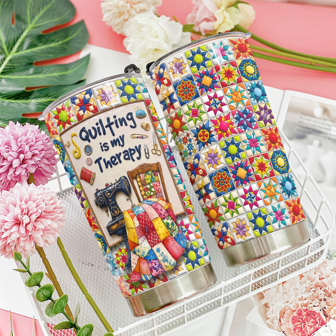 Sewing Lover 20 oz Tumbler Quilting Is My Therapy Colorful Star Quilt Blocks