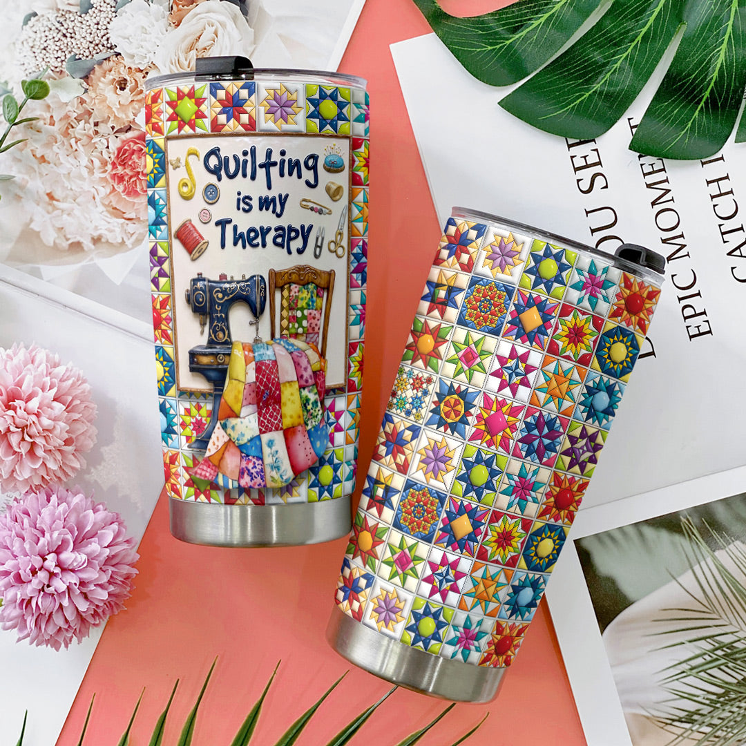 Sewing Lover 20 oz Tumbler Quilting Is My Therapy Colorful Star Quilt Blocks