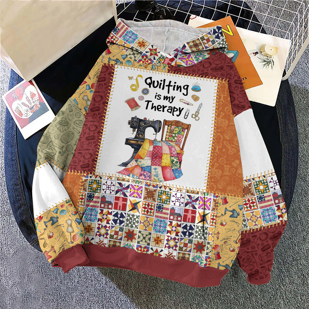 Sewing Lover Dropped Sleeve Hoodie Quilting Is My Therapy