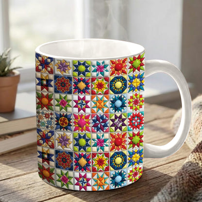 Sewing Lover Ceramic Mug Colorful Star Quilt Blocks