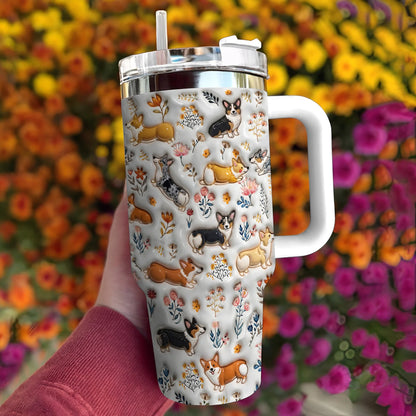 Corgi 40 oz Tumbler Happy Field Flowers