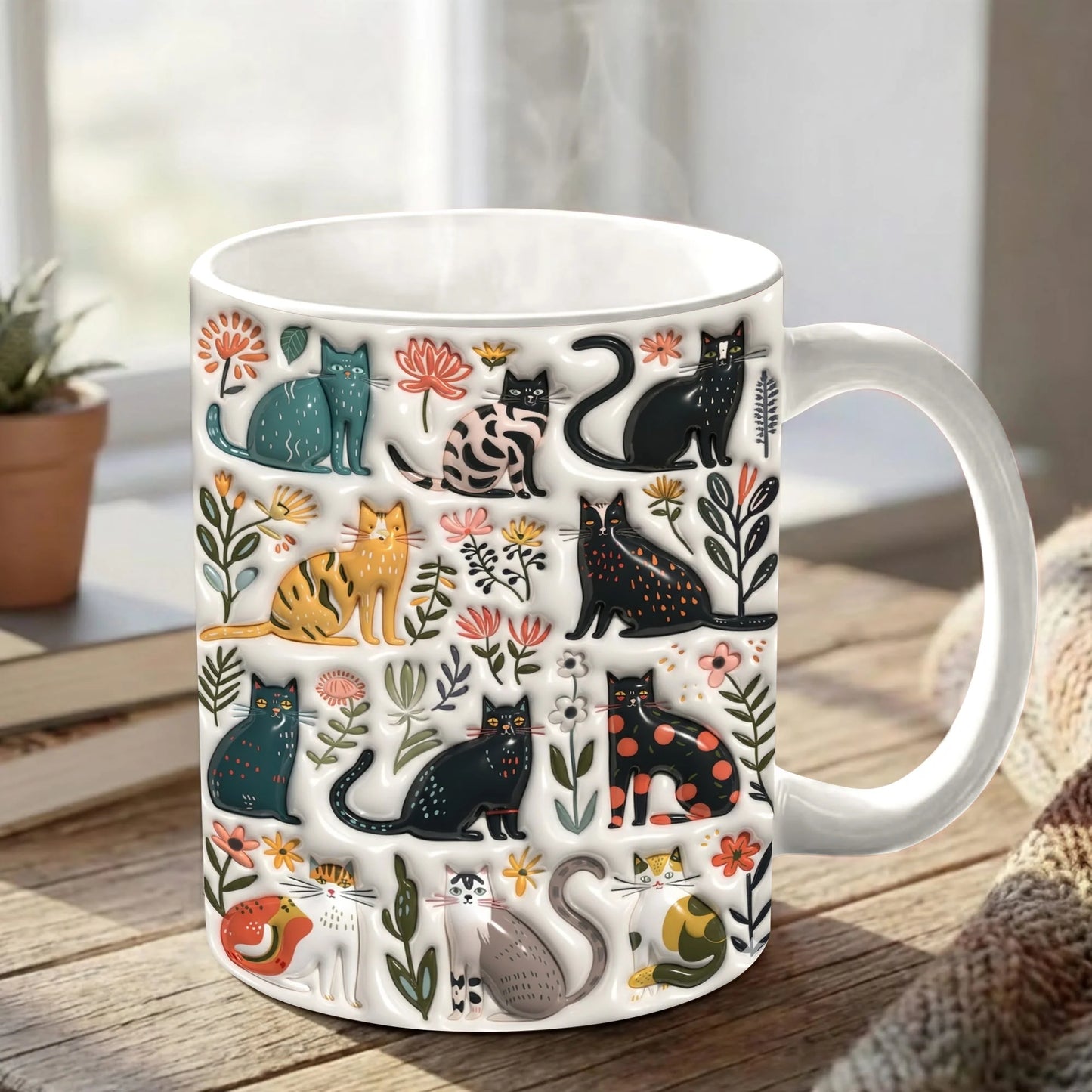 Cat 11Oz Mug Puffy Botanical Cats