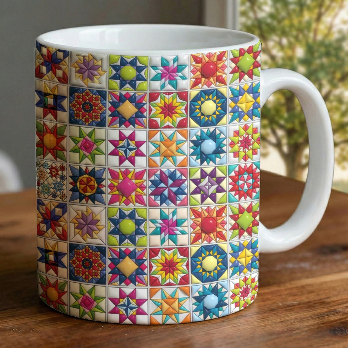 Sewing Lover Ceramic Mug Colorful Star Quilt Blocks