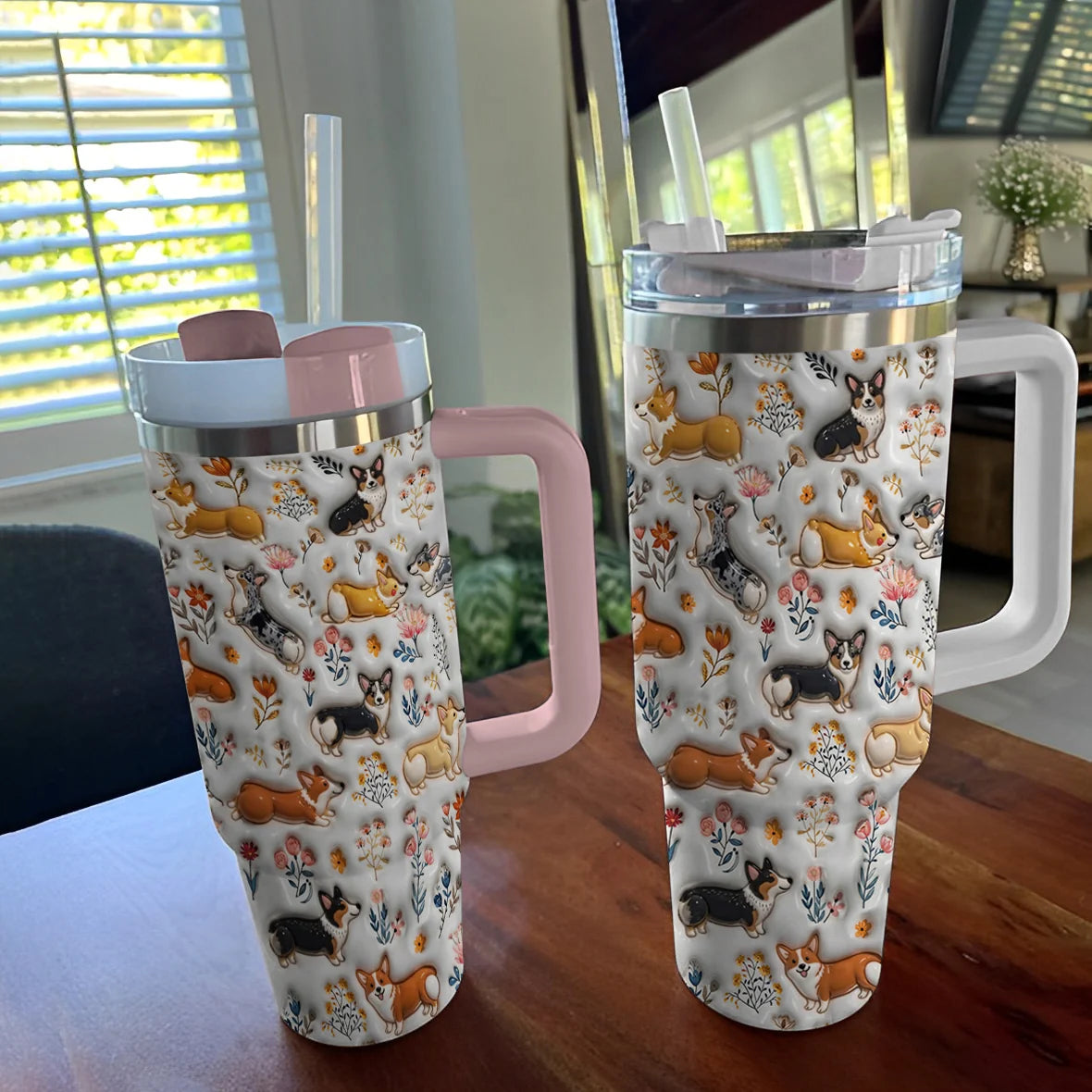 Corgi 40 oz Tumbler Happy Field Flowers