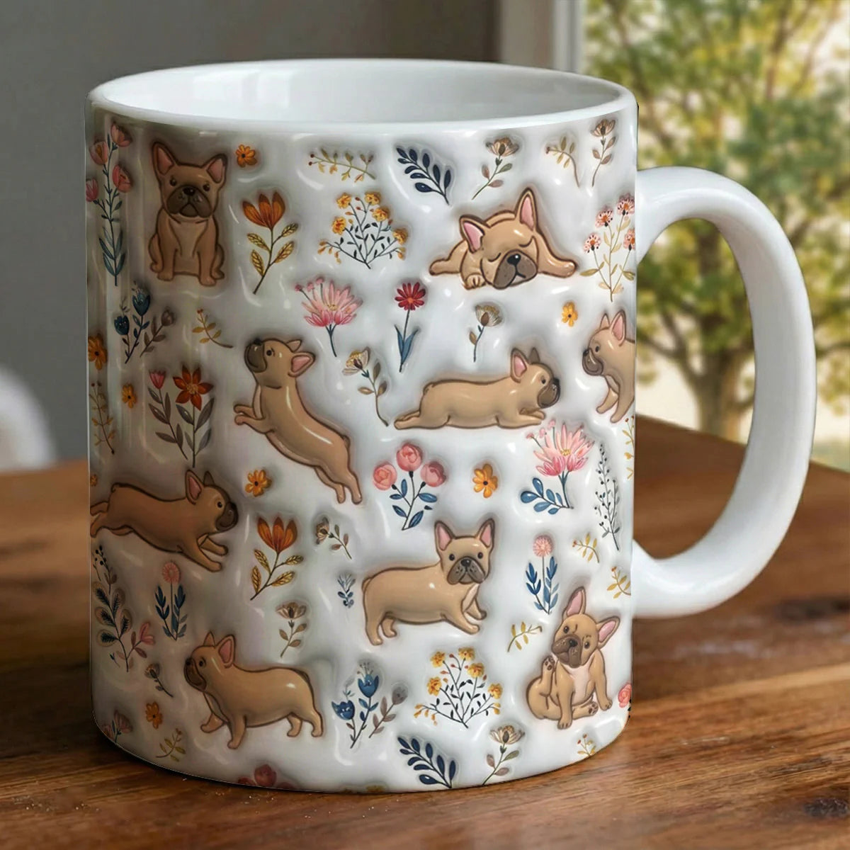 French Bulldog Ceramic Mug Happy Field Flowers