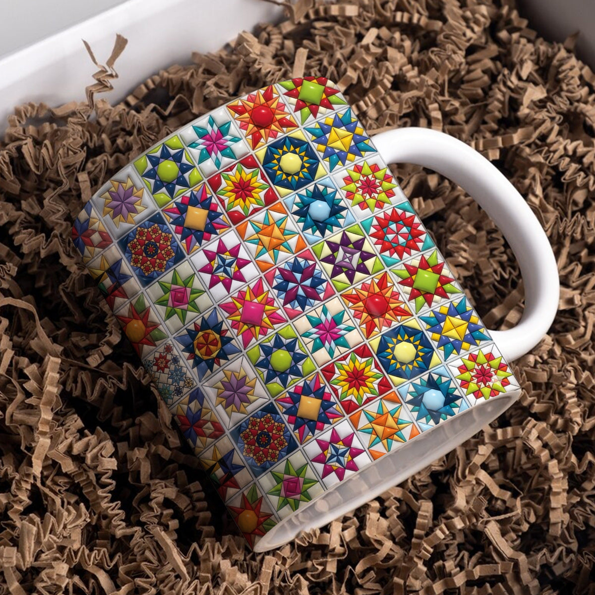Sewing Lover Ceramic Mug Colorful Star Quilt Blocks