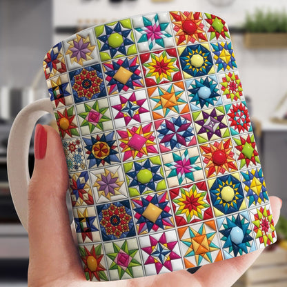 Sewing Lover Ceramic Mug Colorful Star Quilt Blocks
