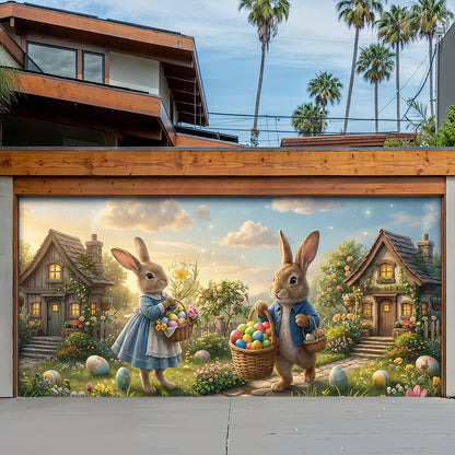 Easter Garage Door Banner Decoration - Rabbit Neighbors