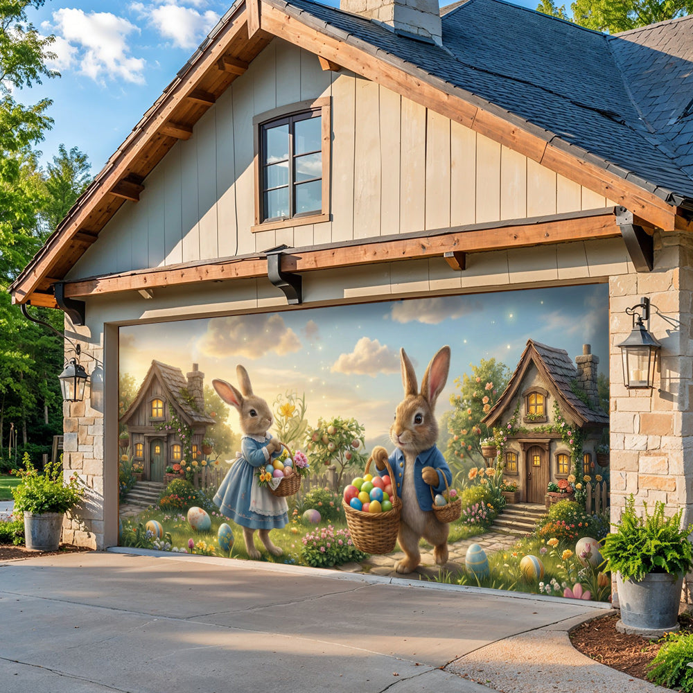 Easter Garage Door Banner Decoration - Rabbit Neighbors