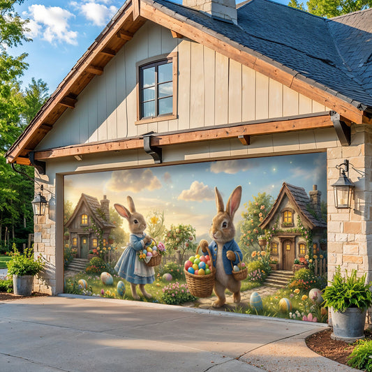 Easter Garage Door Banner Decoration - Rabbit Neighbors