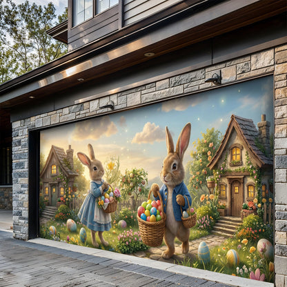 Easter Garage Door Banner Decoration - Rabbit Neighbors