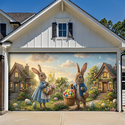 Easter Garage Door Banner Decoration - Rabbit Neighbors