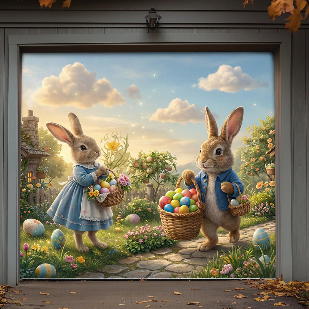 Easter Garage Door Banner Decoration - Rabbit Neighbors