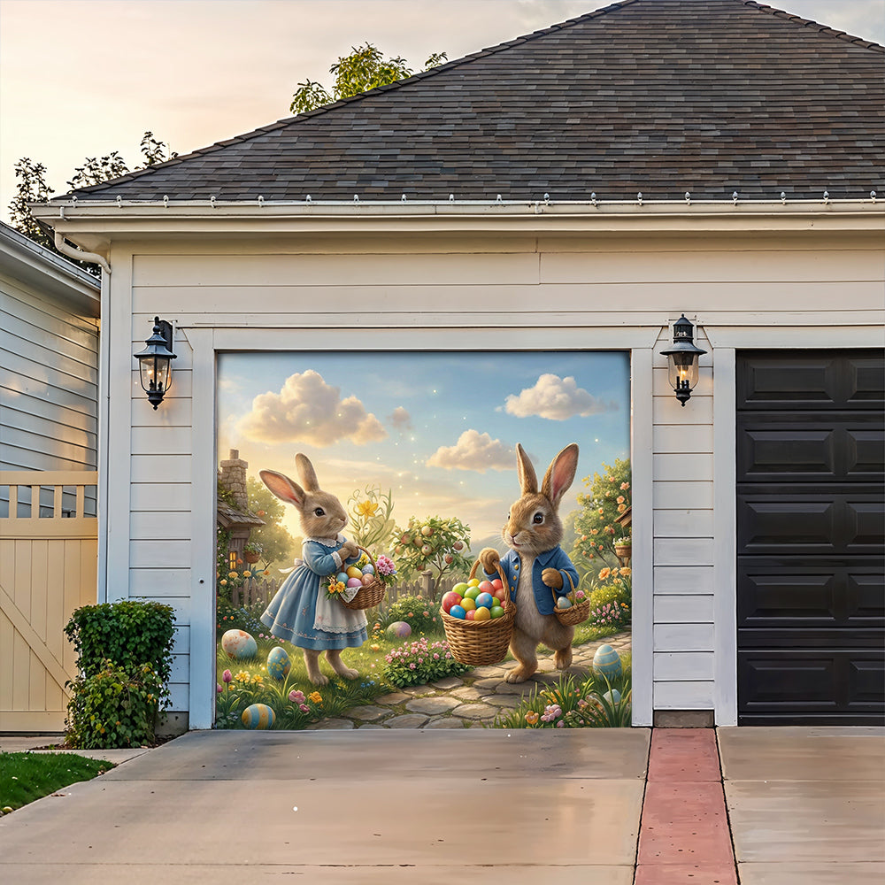 Easter Garage Door Banner Decoration - Rabbit Neighbors