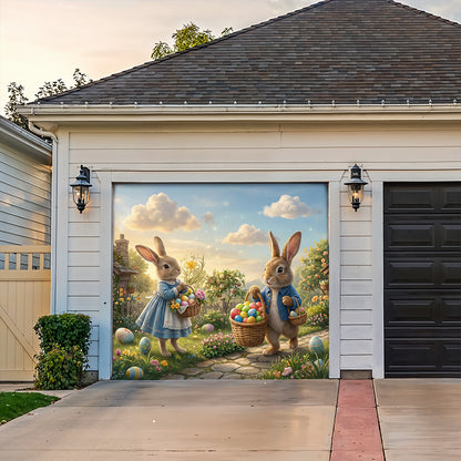 Easter Garage Door Banner Decoration - Rabbit Neighbors
