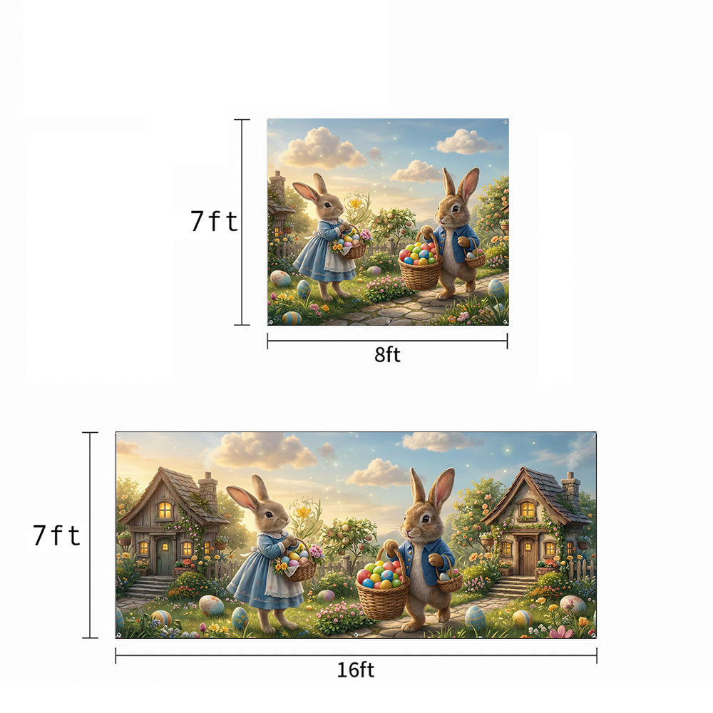 Easter Garage Door Banner Decoration - Rabbit Neighbors