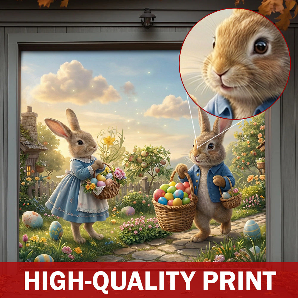 Easter Garage Door Banner Decoration - Rabbit Neighbors