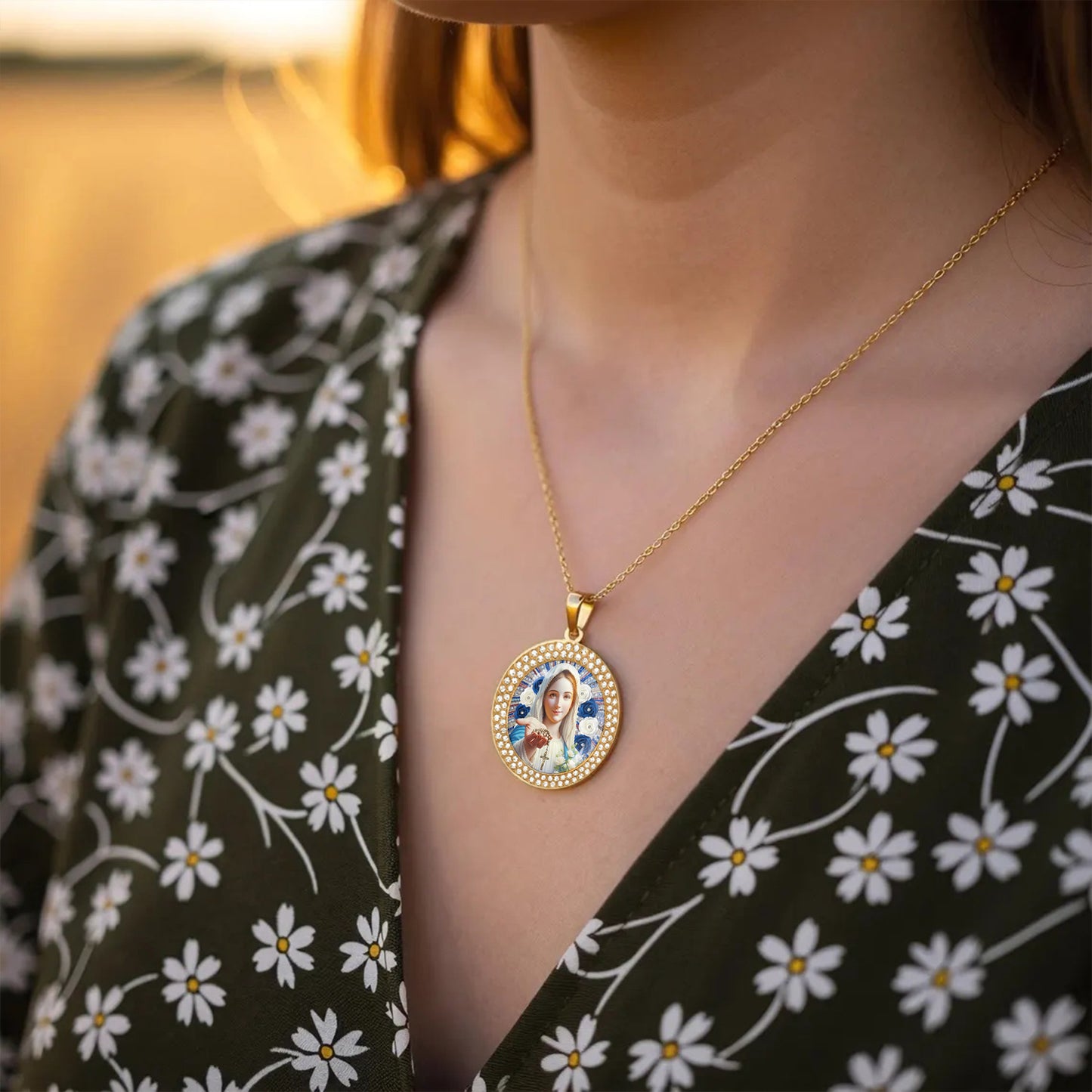 Virgin Mary Pendant Necklace Radiant Mother Of The Rosary
