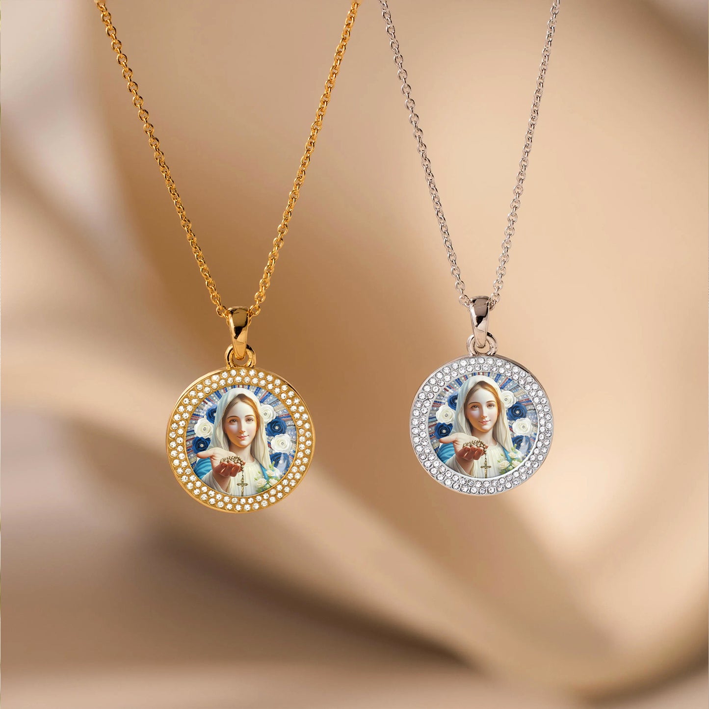 Virgin Mary Pendant Necklace Radiant Mother Of The Rosary