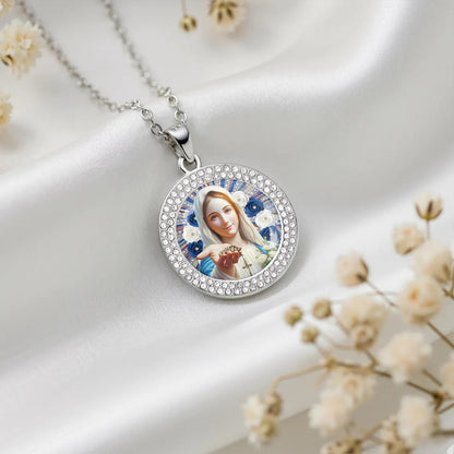 Virgin Mary Pendant Necklace Radiant Mother Of The Rosary