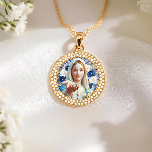 Virgin Mary Pendant Necklace Radiant Mother Of The Rosary
