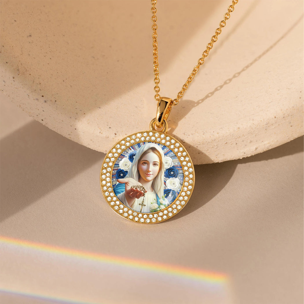 Virgin Mary Pendant Necklace Radiant Mother Of The Rosary