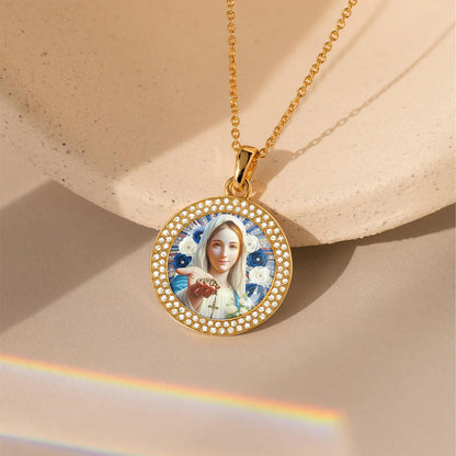 Virgin Mary Pendant Necklace Radiant Mother Of The Rosary