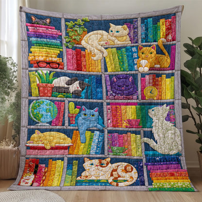 Cat Quilted Blanket Rainbow Cat Bookshelf