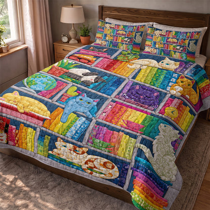 Cat Quilted Blanket Rainbow Cat Bookshelf