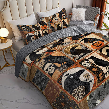 Halloween 2D Print All Season 3-Piece Quilt Set Raven's Nightfall
