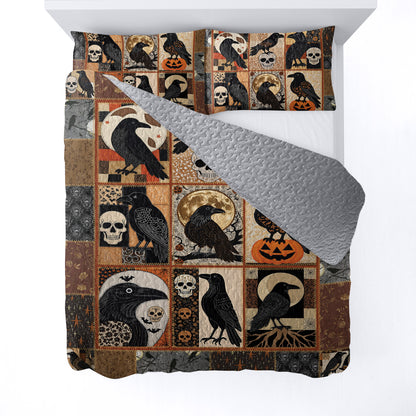 Halloween 2D Print All Season 3-Piece Quilt Set Raven's Nightfall